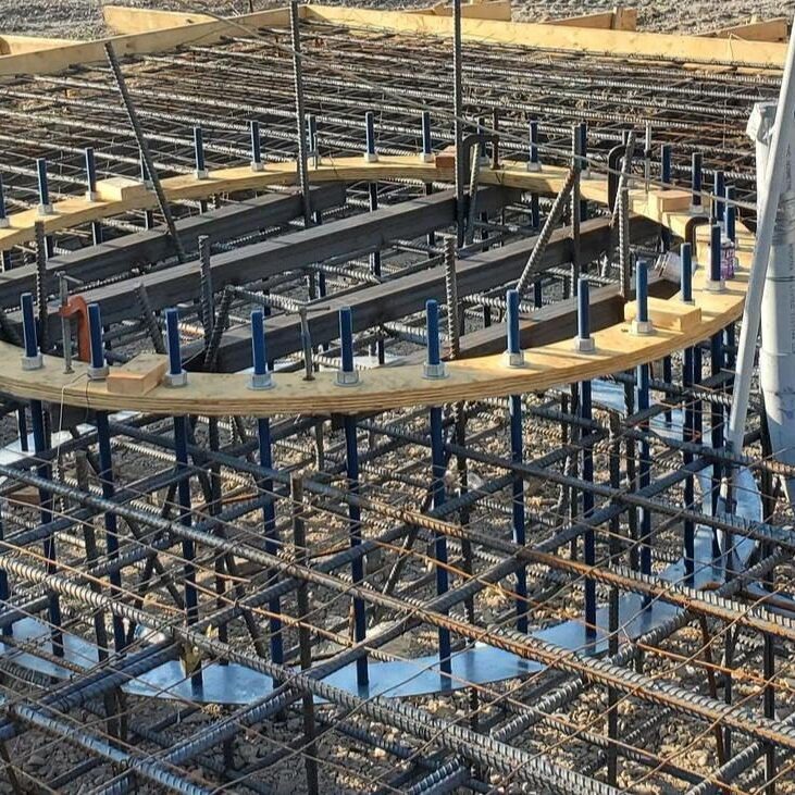 Circular rebar structure at construction site